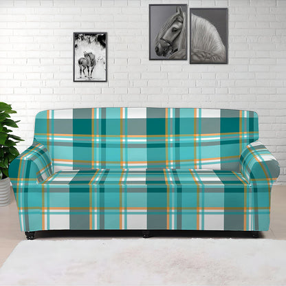 Teal Madras Pattern Print Sofa Cover