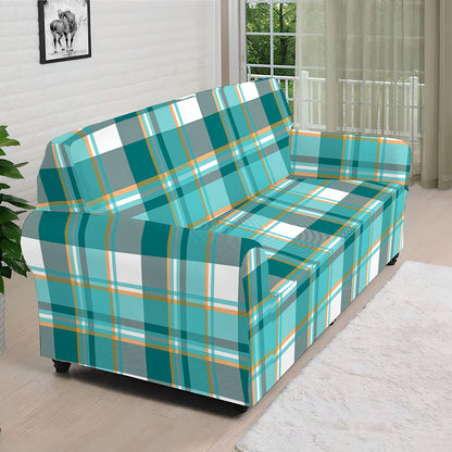Teal Madras Pattern Print Sofa Cover