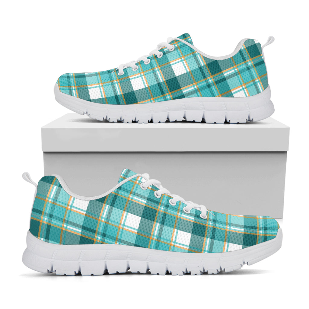 Teal Madras Pattern Print White Sneakers