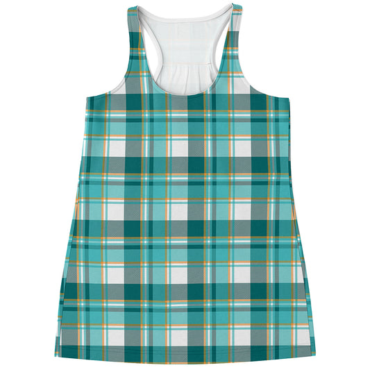 Teal Madras Pattern Print Women's Racerback Tank Top