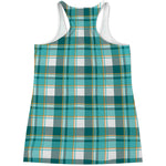 Teal Madras Pattern Print Women's Racerback Tank Top