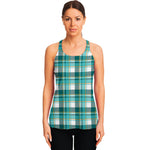 Teal Madras Pattern Print Women's Racerback Tank Top