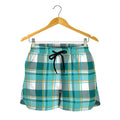 Teal Madras Pattern Print Women's Shorts
