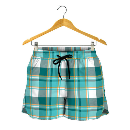 Teal Madras Pattern Print Women's Shorts