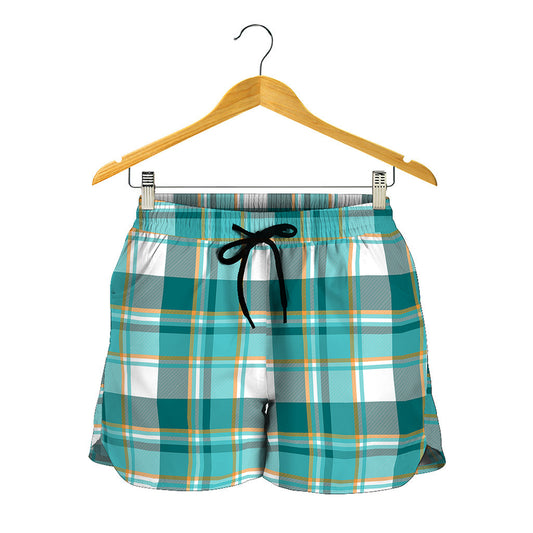 Teal Madras Pattern Print Women's Shorts