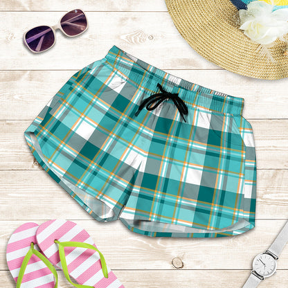 Teal Madras Pattern Print Women's Shorts