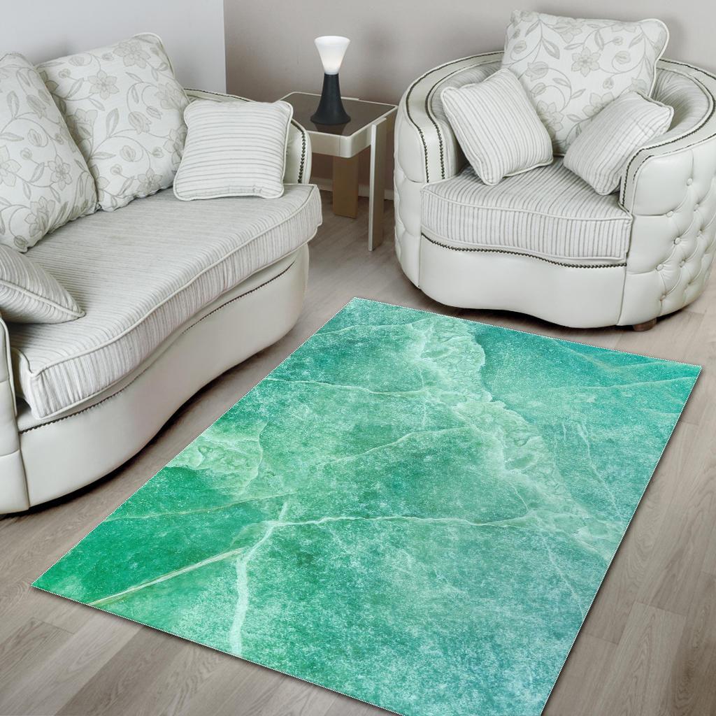 Teal Marble Print Area Rug GearFrost