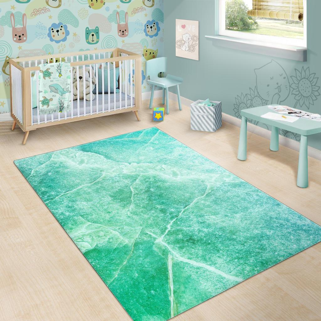 Teal Marble Print Area Rug GearFrost