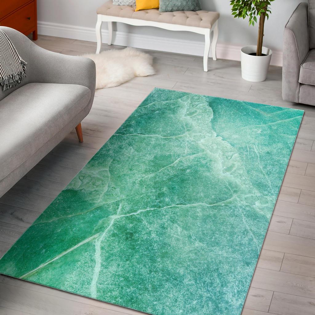 Teal Marble Print Area Rug GearFrost