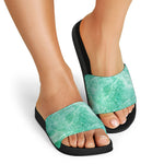 Teal Marble Print Black Slide Sandals