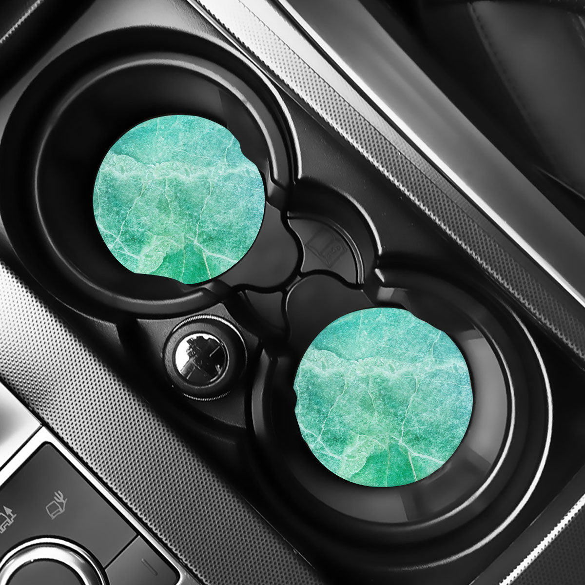 Teal Marble Print Car Coasters