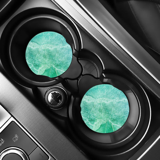 Teal Marble Print Car Coasters