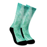 Teal Marble Print Crew Socks