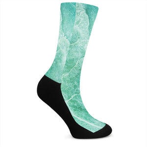 Teal Marble Print Crew Socks