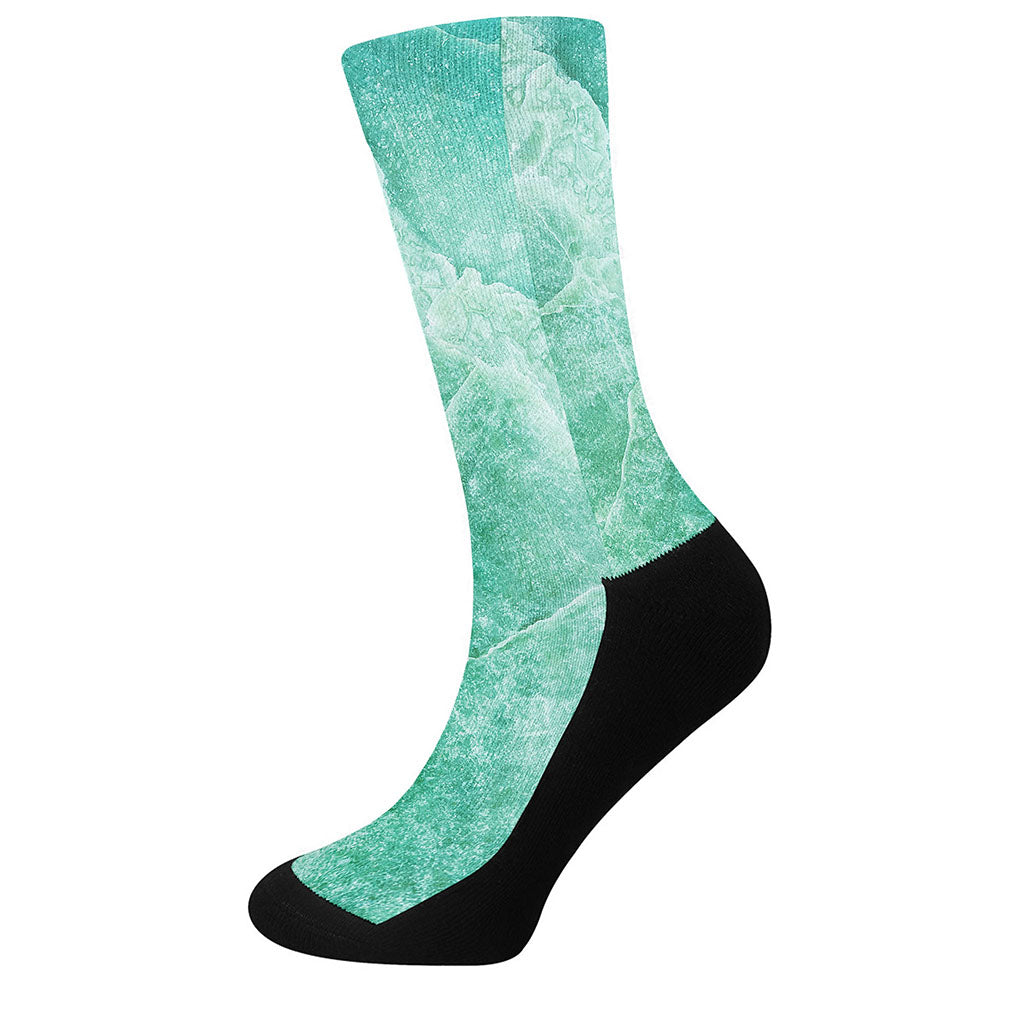 Teal Marble Print Crew Socks