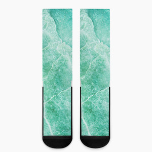 Teal Marble Print Crew Socks