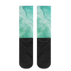 Teal Marble Print Crew Socks