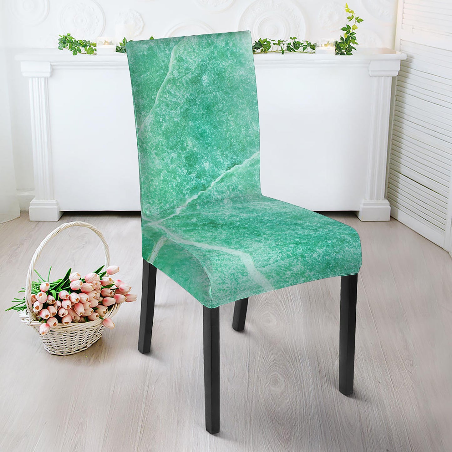 Teal Marble Print Dining Chair Slipcover