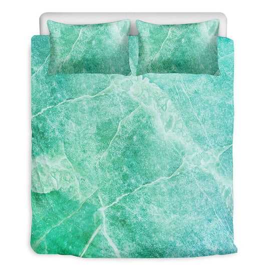 Teal Marble Print Duvet Cover Bedding Set
