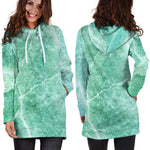 Teal Marble Print Hoodie Dress GearFrost
