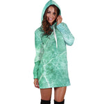 Teal Marble Print Hoodie Dress GearFrost