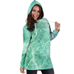 Teal Marble Print Hoodie Dress GearFrost