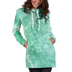 Teal Marble Print Hoodie Dress GearFrost