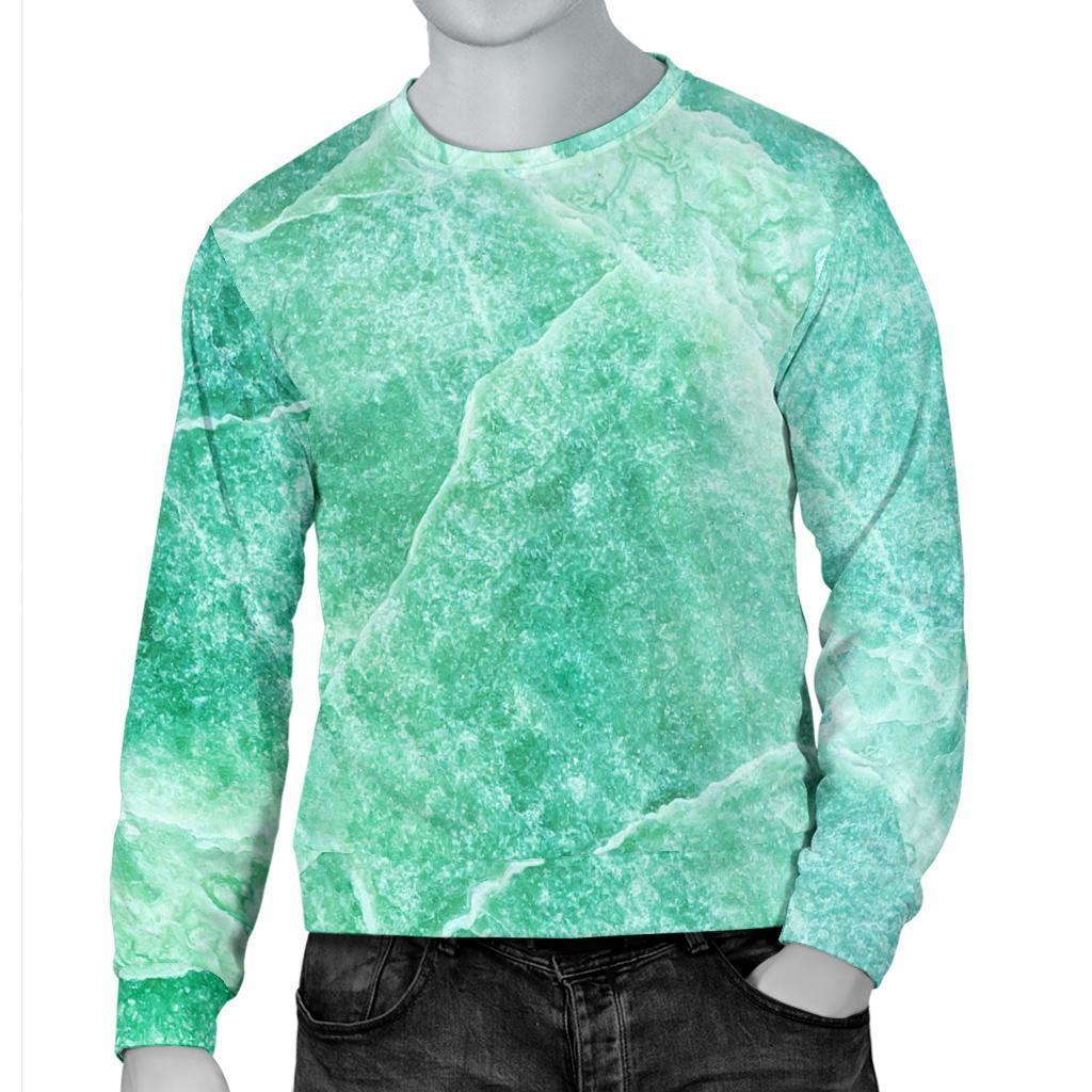 Teal Marble Print Men's Crewneck Sweatshirt GearFrost