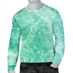 Teal Marble Print Men's Crewneck Sweatshirt GearFrost