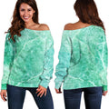 Teal Marble Print Off The Shoulder Sweatshirt
