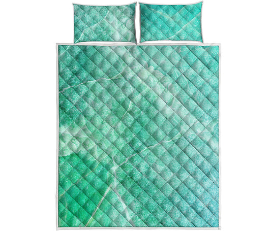 Teal Marble Print Quilt Bed Set