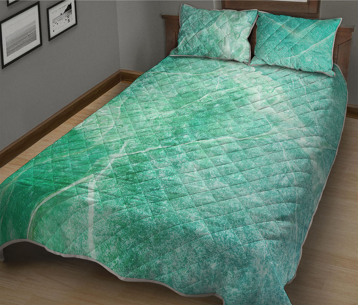 Teal Marble Print Quilt Bed Set