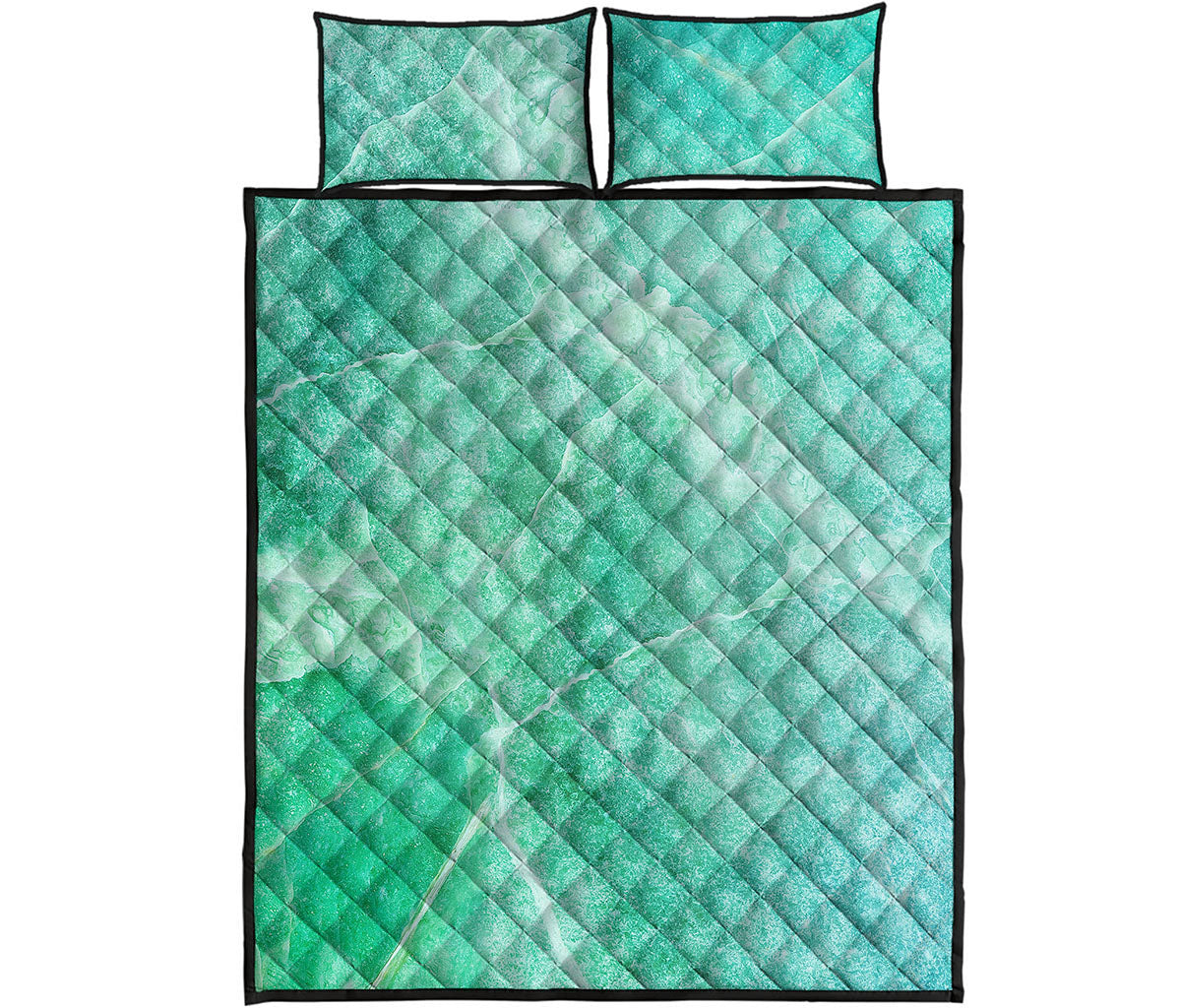 Teal Marble Print Quilt Bed Set