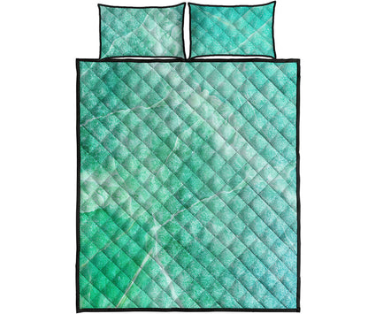 Teal Marble Print Quilt Bed Set