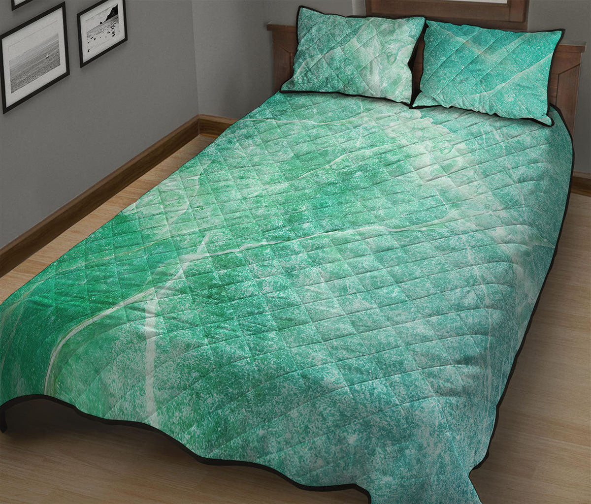 Teal Marble Print Quilt Bed Set
