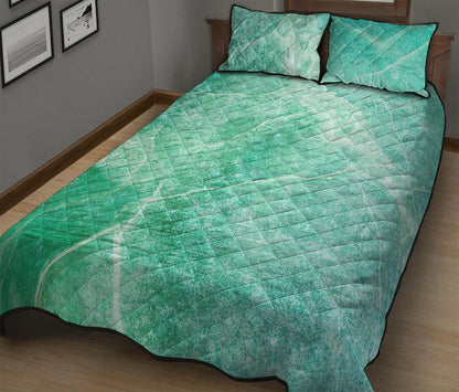 Teal Marble Print Quilt Bed Set