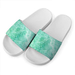 Teal Marble Print White Slide Sandals