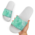 Teal Marble Print White Slide Sandals