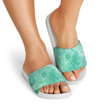 Teal Marble Print White Slide Sandals