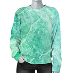 Teal Marble Print Women's Crewneck Sweatshirt GearFrost