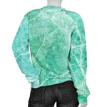 Teal Marble Print Women's Crewneck Sweatshirt GearFrost