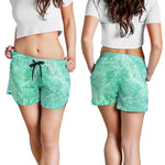 Teal Marble Print Women's Shorts