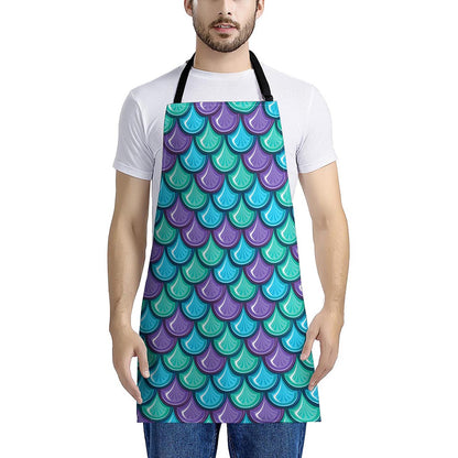 Teal Mermaid Scales Pattern Print Apron