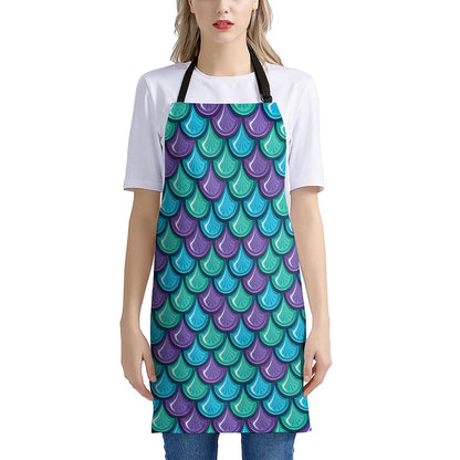 Teal Mermaid Scales Pattern Print Apron