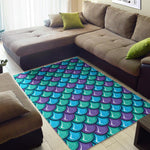 Teal Mermaid Scales Pattern Print Area Rug GearFrost
