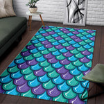 Teal Mermaid Scales Pattern Print Area Rug GearFrost