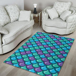 Teal Mermaid Scales Pattern Print Area Rug GearFrost