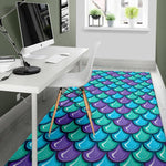 Teal Mermaid Scales Pattern Print Area Rug GearFrost