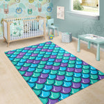 Teal Mermaid Scales Pattern Print Area Rug GearFrost