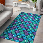 Teal Mermaid Scales Pattern Print Area Rug GearFrost